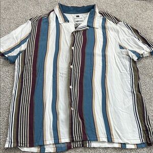 Topman Blue and White Striped Casual Shirt